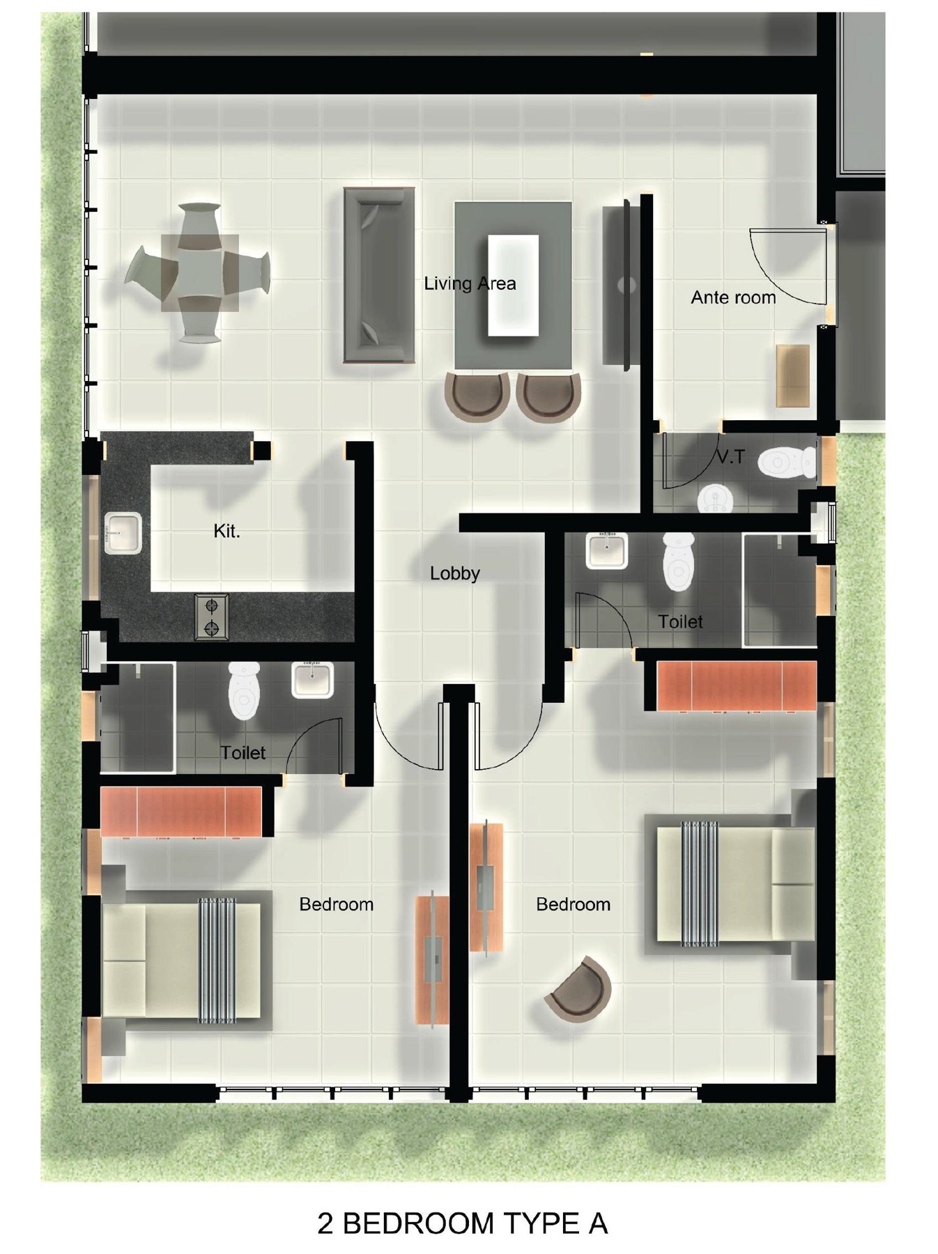 Two-bedroom Type A floor plan from the brochure